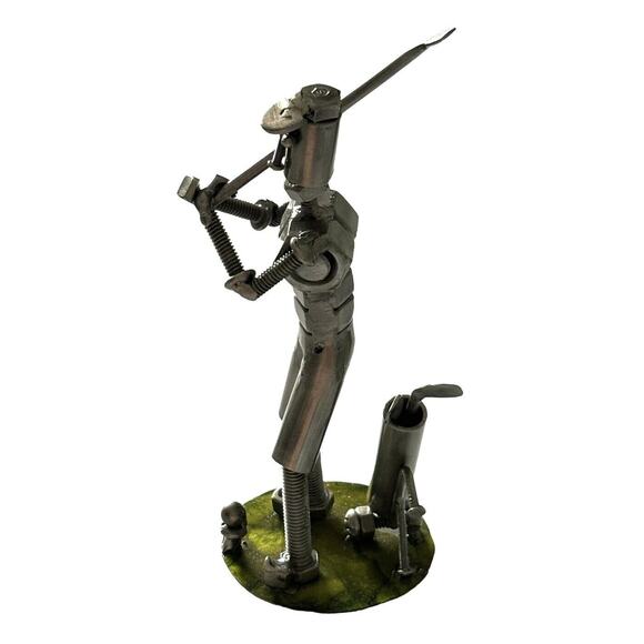 Miguel Metal Mejia Artist Scrap Metal Art Sculpture Golfer 8” Tall Signed Recyle - Picture 2 of 9